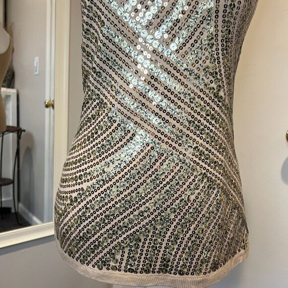 Cache Tan with Gold Sequins Tank Top, Size Small - Picture 4 of 14